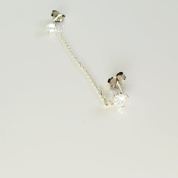 Crystal Chain Stud Sterling Silver Cartilage Double Piercing Climber Earring NEW - Picture 14 of 16